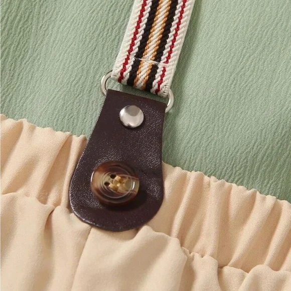 Baby boy bow front shirt and suspender shorts set, 18-24 months, green/tan - Picture 5 of 10